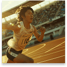 スタジアムを疾走する陸上選手(スピード/ダッシュ)