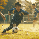 サッカー少年のドリブル(瞬発的な動き)